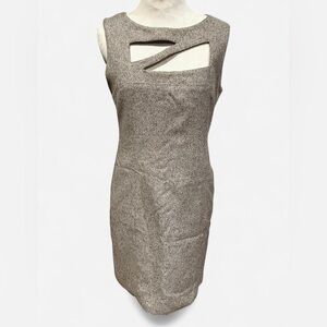 Elegant Gray Tweed Sleeveless Dress with cutout front detail